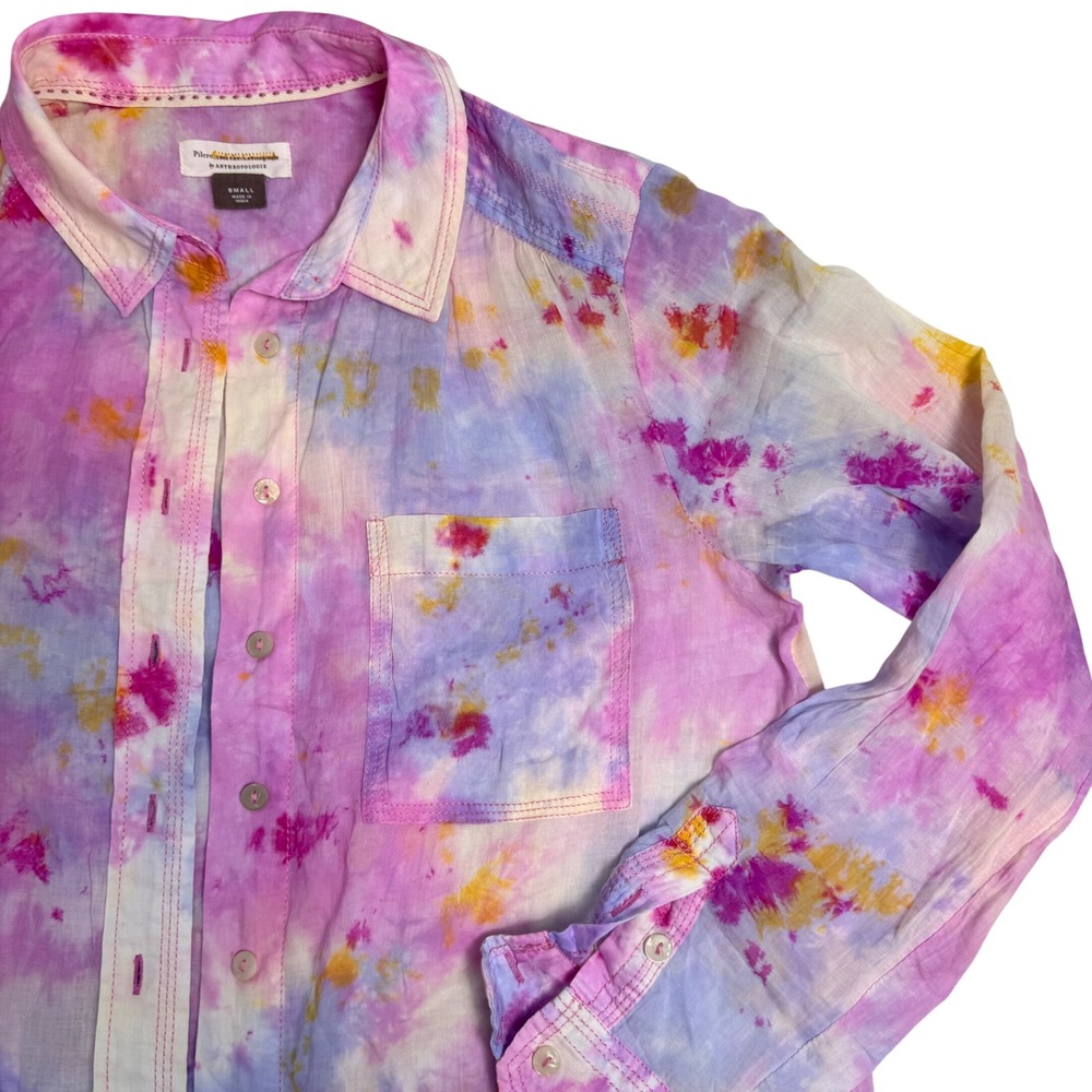 Anthropologie Pilcro Pastel Tie Dye Button Down Shirt Womens S 100% Cotton Boho - Picture 10 of 13